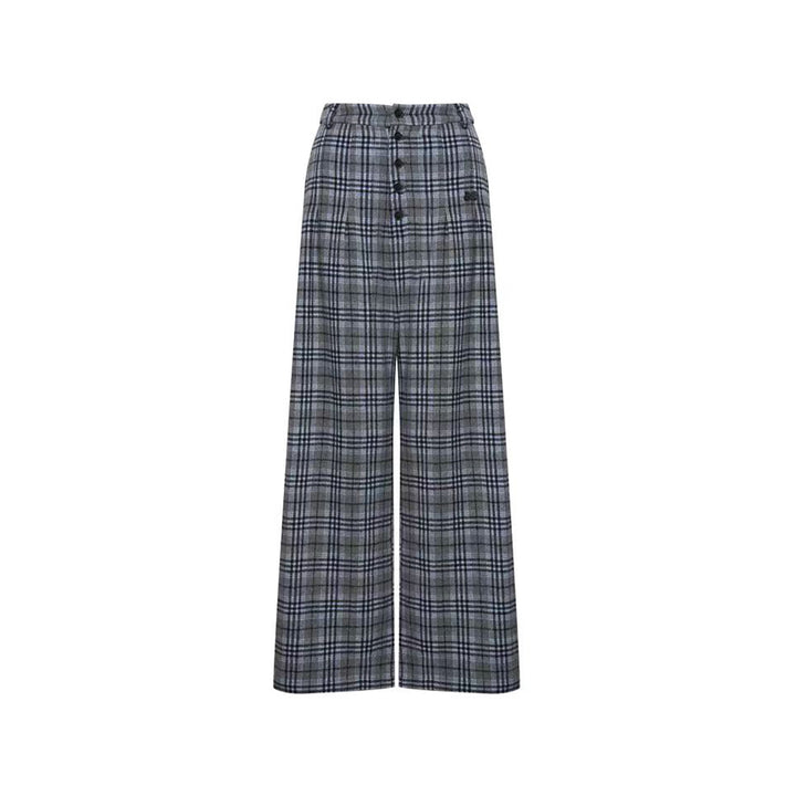 Liilou Plaid Contrast Color Wide-Leg Tweed Pants Blue