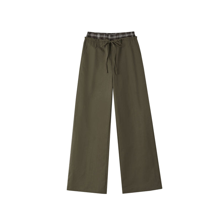 SomeSowe Double Waist Drawstring Wide-Leg Pants Brown