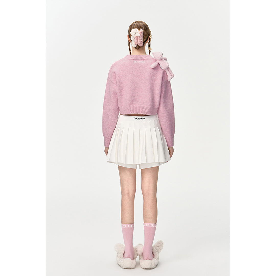 13De Marzo Doozoo Shoulder Bear Short Knit Sweater Pink