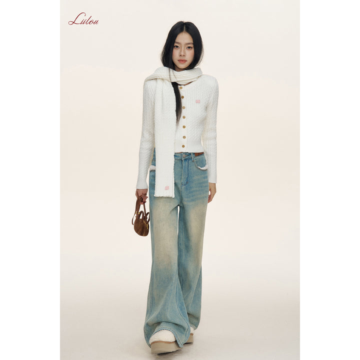 Liilou Woolen Patchwork Wide-Leg Fleece-Lined Jeans