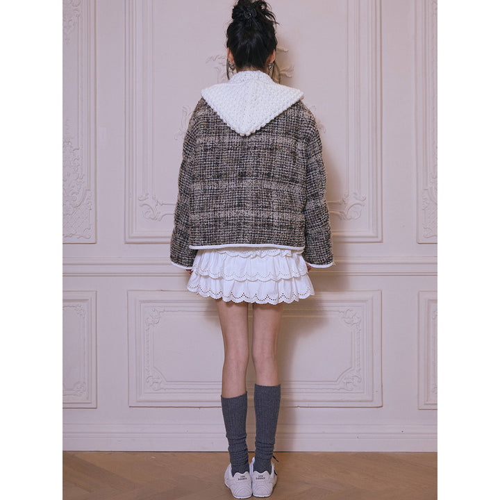 Rocha Roma Hand Crochet Hooded Tweed Down Jacket