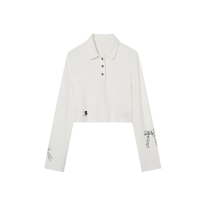SomeSowe Holiday Bow-Knot Polo Top White
