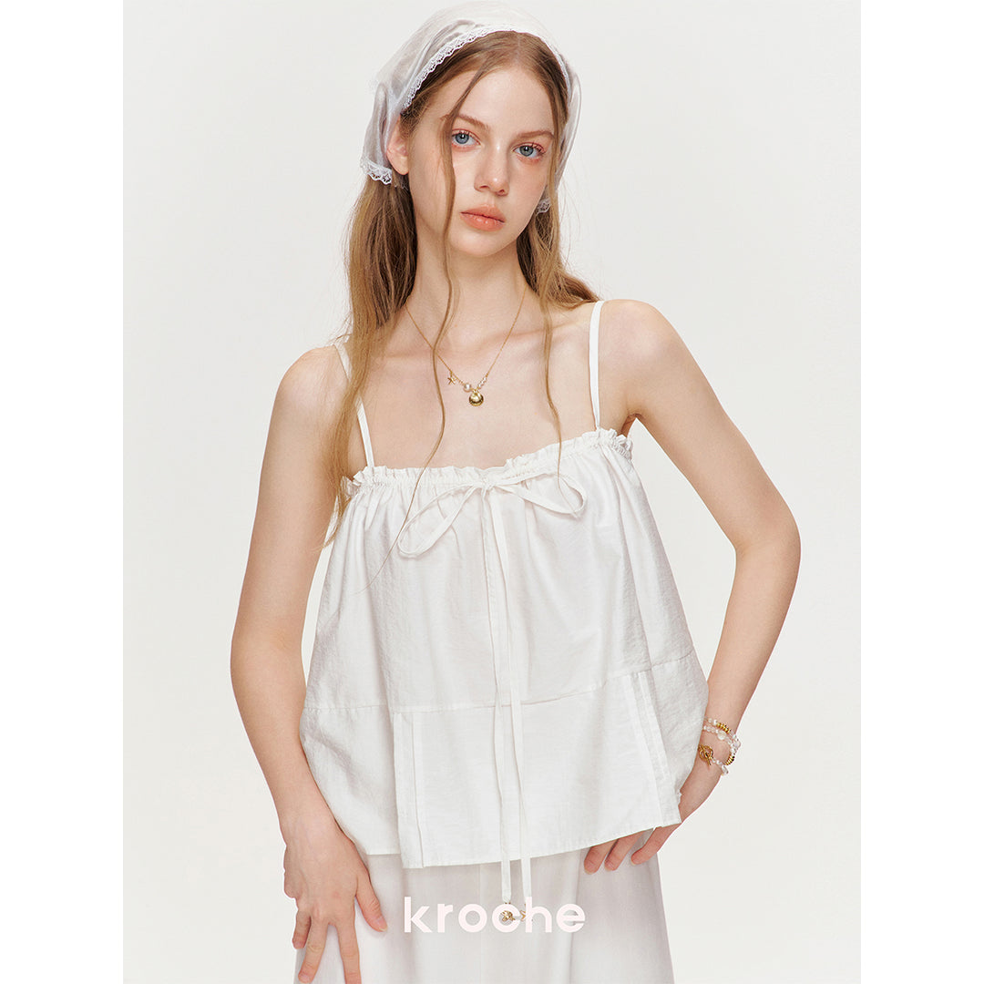 Kroche Stringy Selvedge Lace Up Pleated Vest White