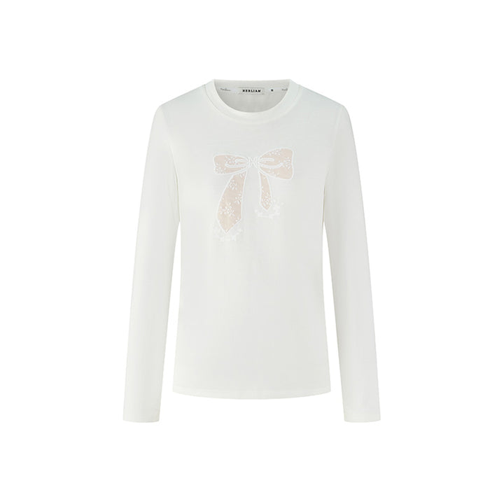 Herlian Bow Pattern Embroidery L/S T-Shirt White