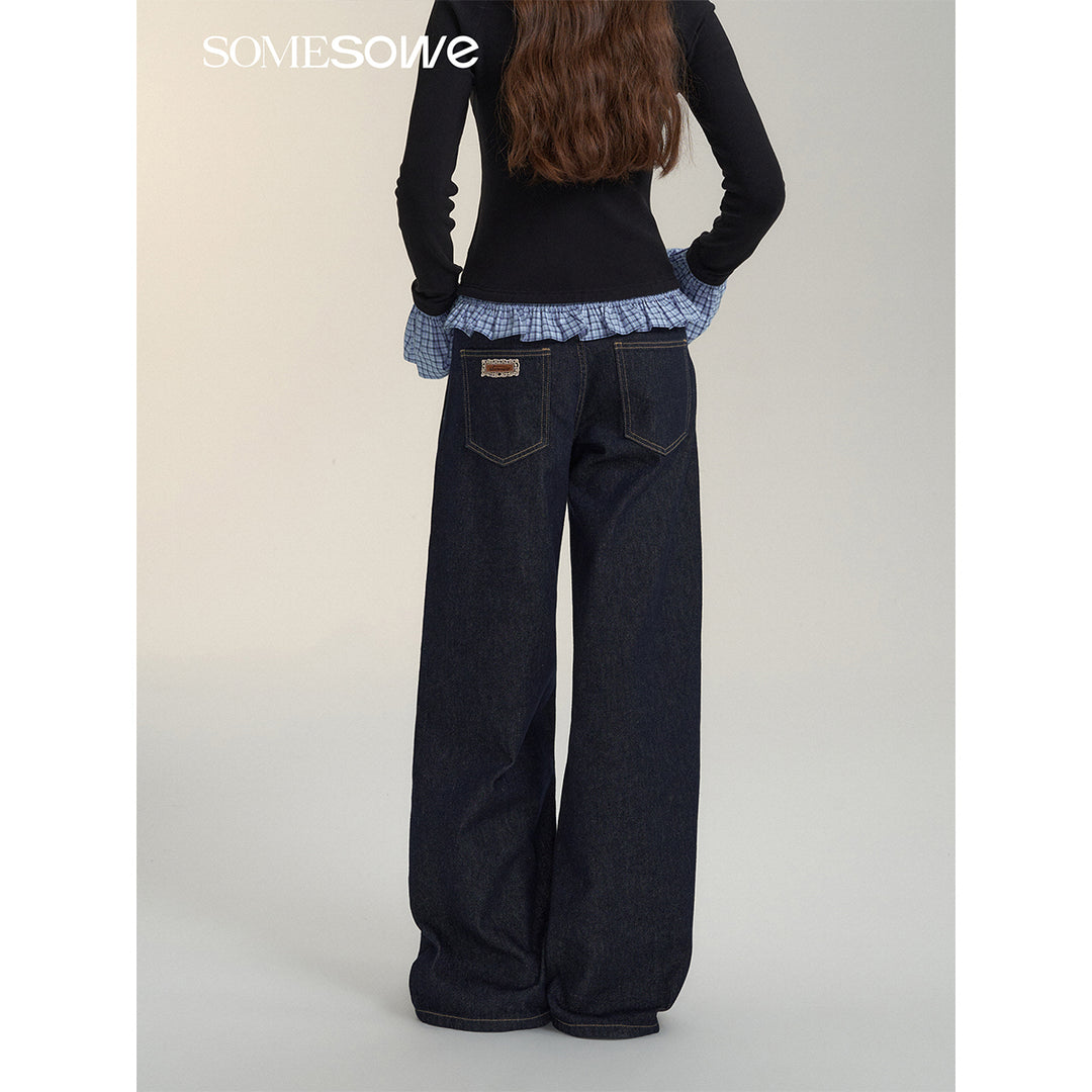 SomeSowe Draped Wide-Leg Jeans Dark Blue