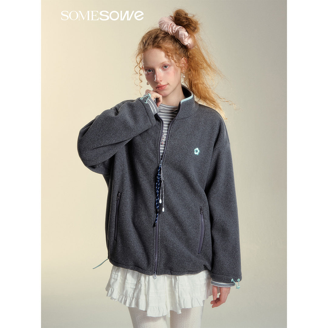 SomeSowe High Collar Fleece Casual Jacket Gray