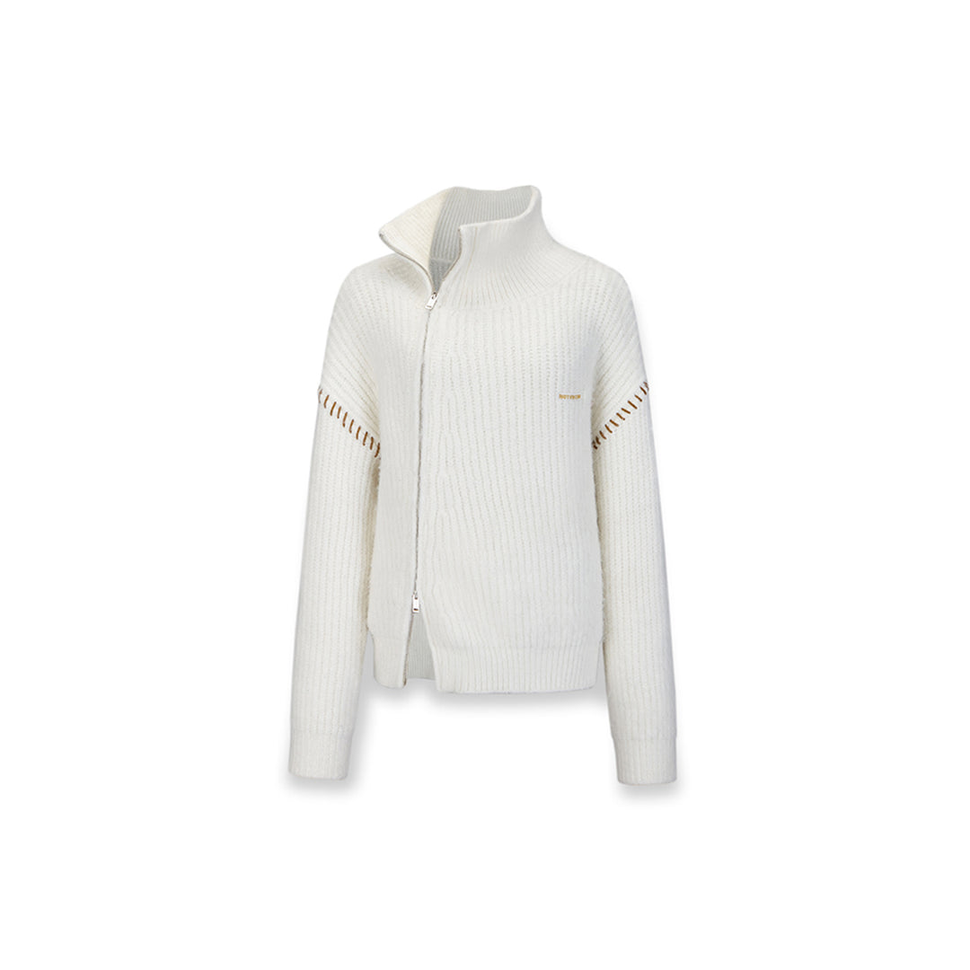 NotAwear Color Blocked Drawstring Zipper Knit Sweater White - Mores Studio