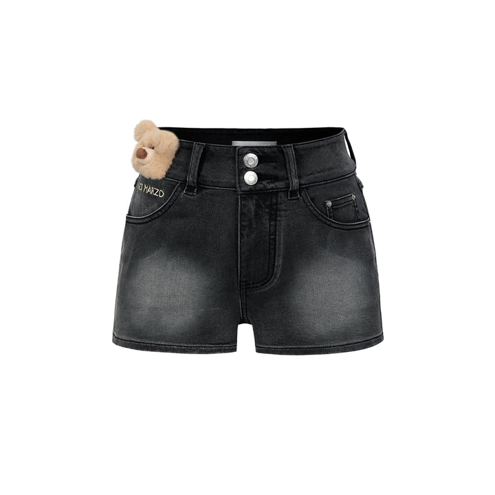 13De Marzo Plush Bear High Waist Denim Shorts Gray