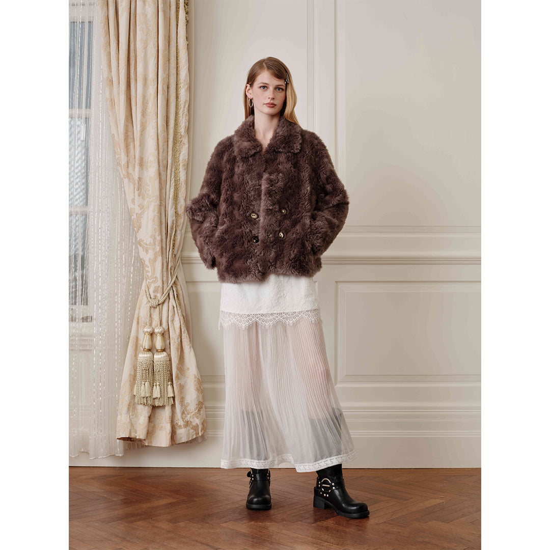 Rocha Roma Curly Fur Lapel Short Jacket Brown