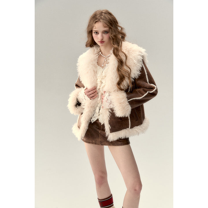 Via Pitti Rabbit Fur Faux Leather Thick Jacket - Mores Studio