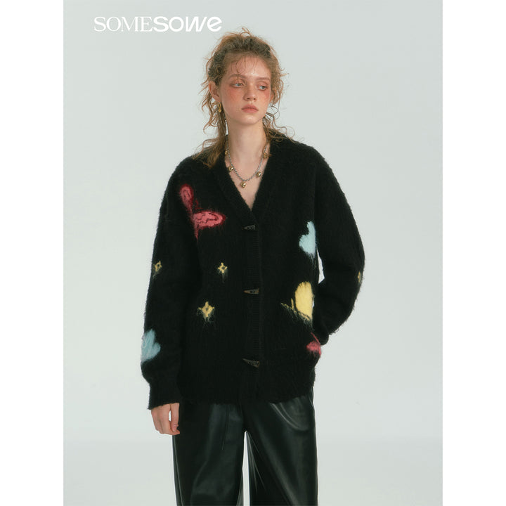 SomeSowe Butterfly Pulled Fur Knit Cardigan Black