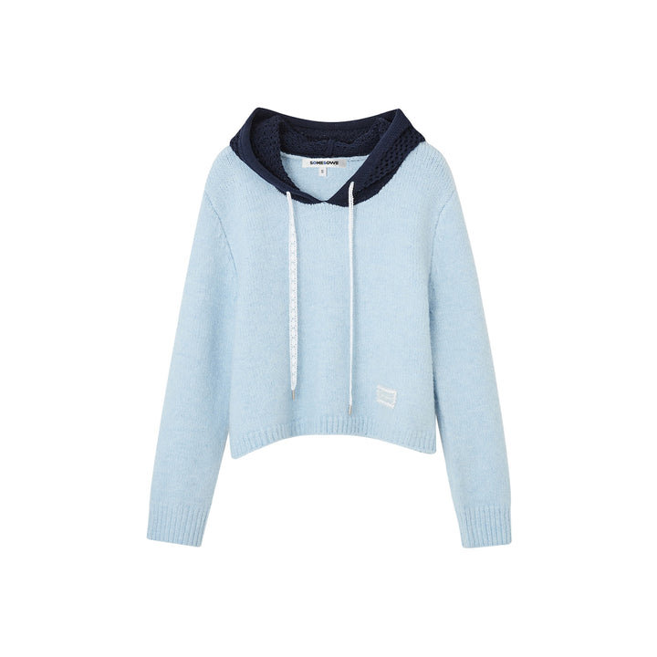 SomeSowe Hollow Out Hooded Knit Sweater Light Blue