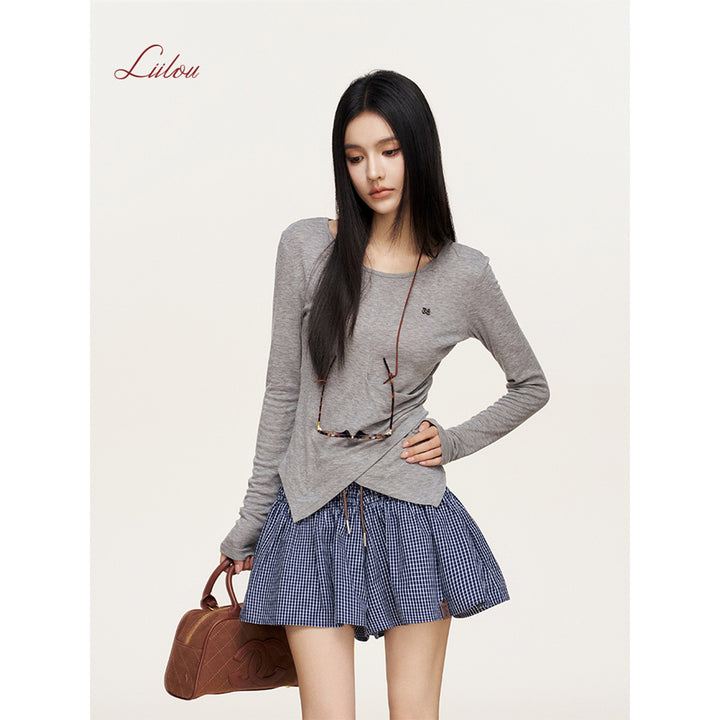 Liilou Tencel Irregular Waisted Split Top Gray