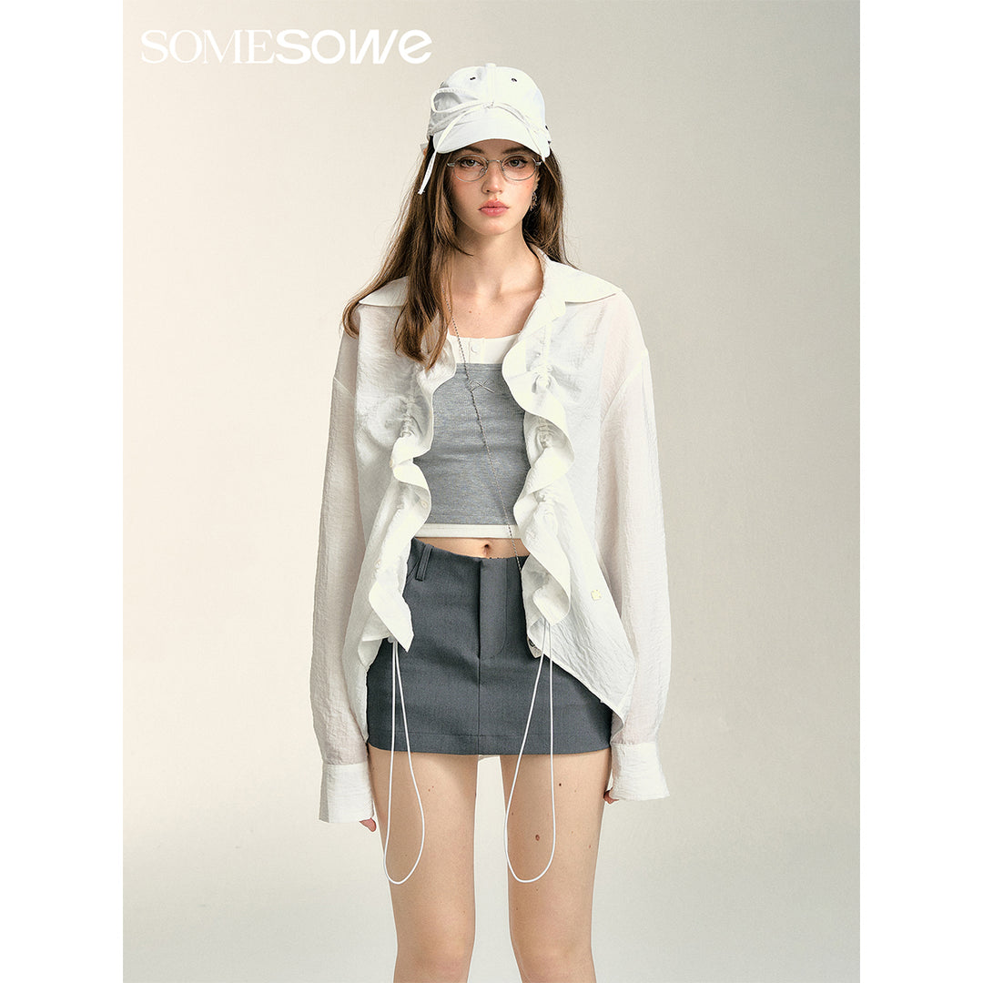 SomeSowe Long Sleeve Puff Pleated Shirt White