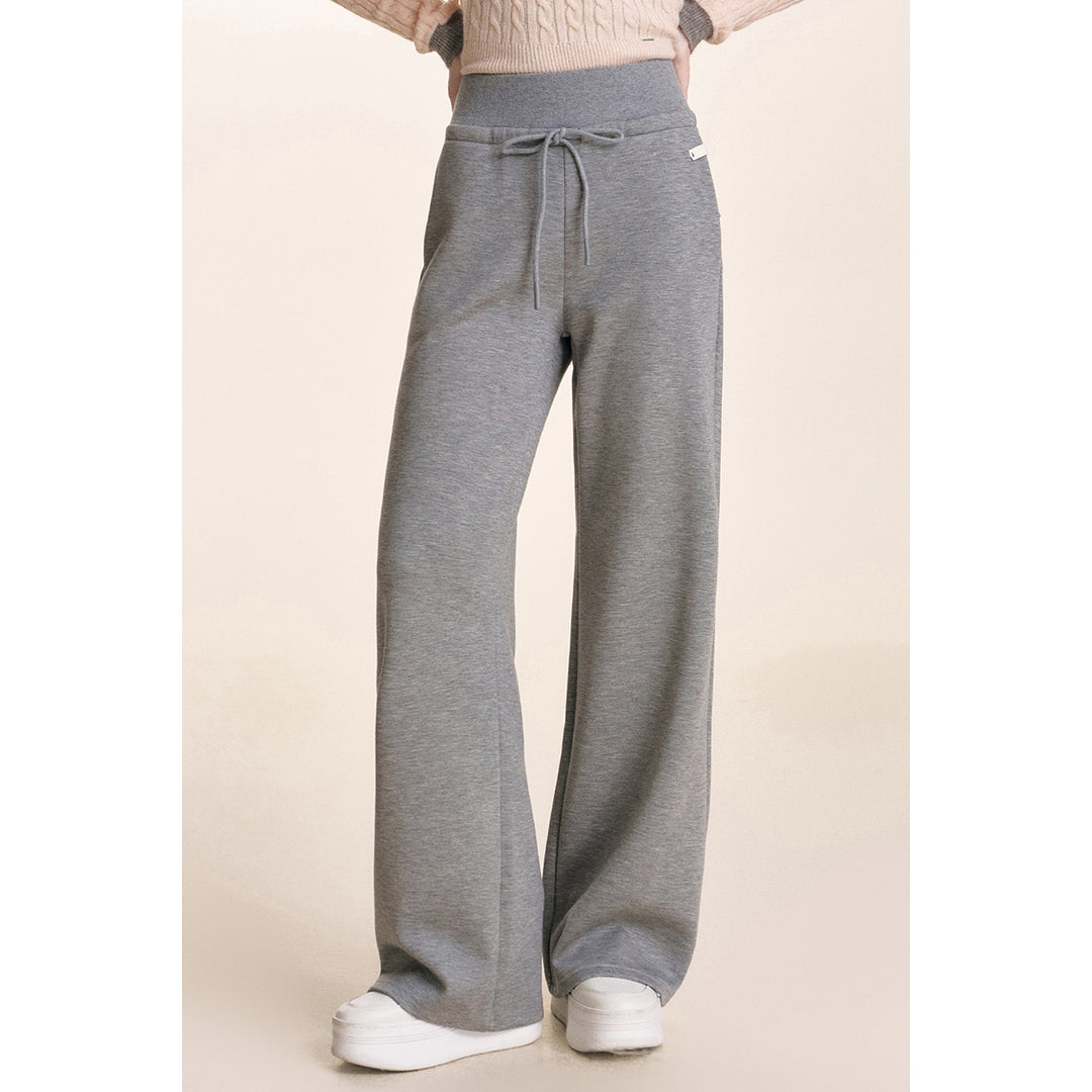 Kroche Drawstring High Waist Wide-Leg Casual Pants Gray