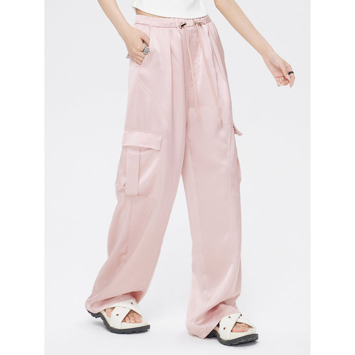 MacyMccoy Satin Draped Wide-Leg Cargo Pants Pink