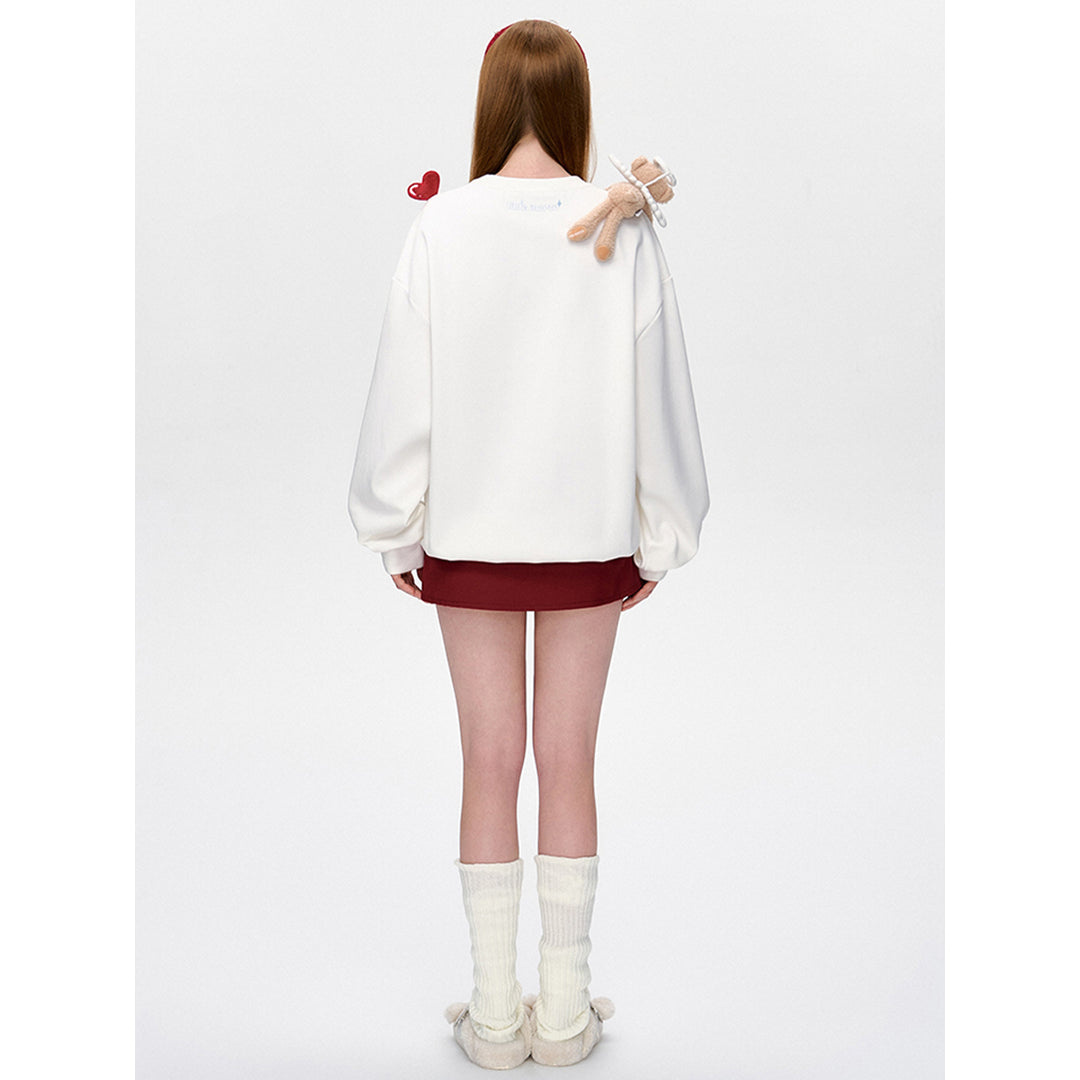 13De Marzo Doozoo Cupid Heart Round-Neck Sweater White