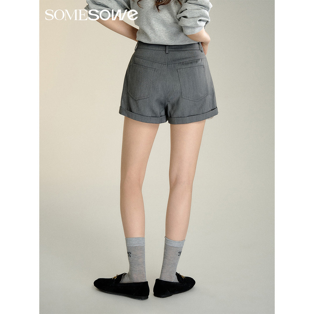 SomeSowe Fake-2-Piece Patchwork Casual Shorts