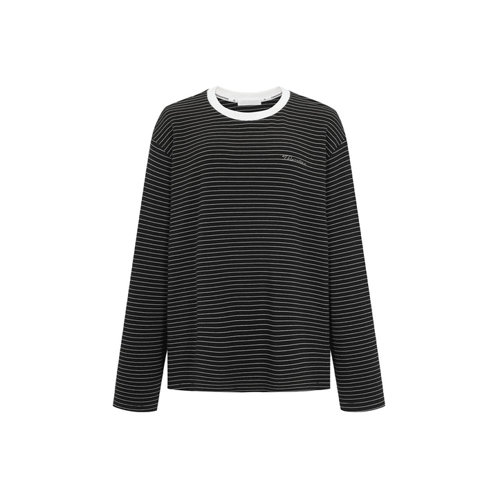 Three Quarters Hotfix Logo Striped Mousse Cashmere L/S Tee Black