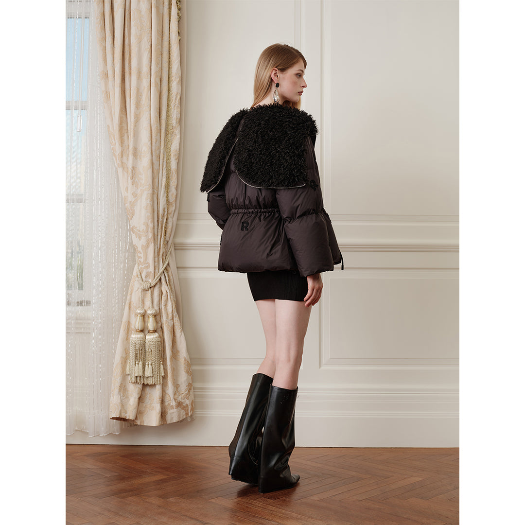 Rocha Roma Fur Collar Patch Down Jacket Black