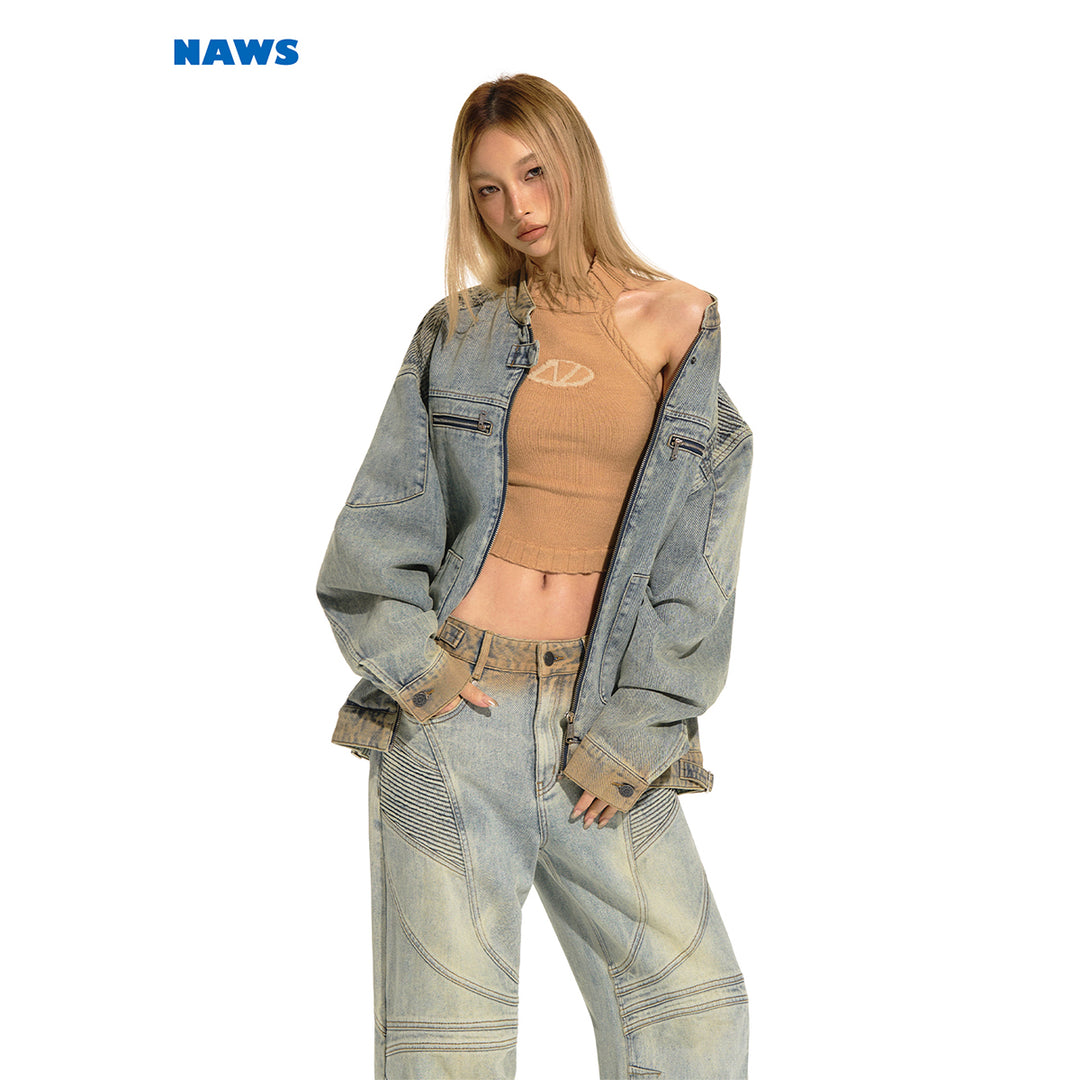 NAWS Distressed Washed Silhouette Denim Jacket