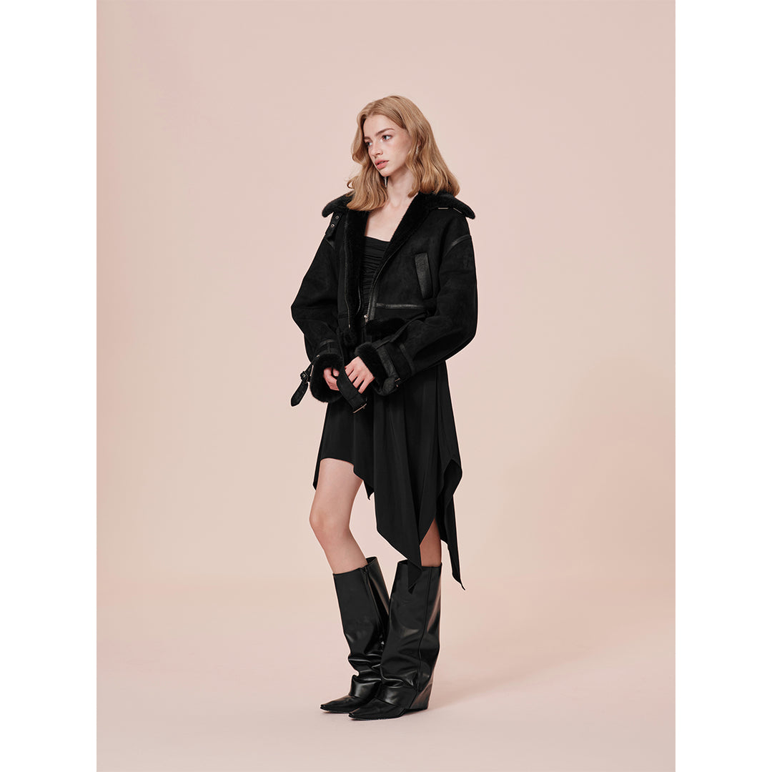 Rocha Roma Vintage Fur Collar Locomotive Jacket Black