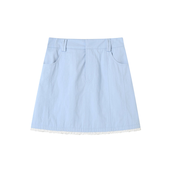 SomeSowe Lace Edge Draping Short Skirt Blue