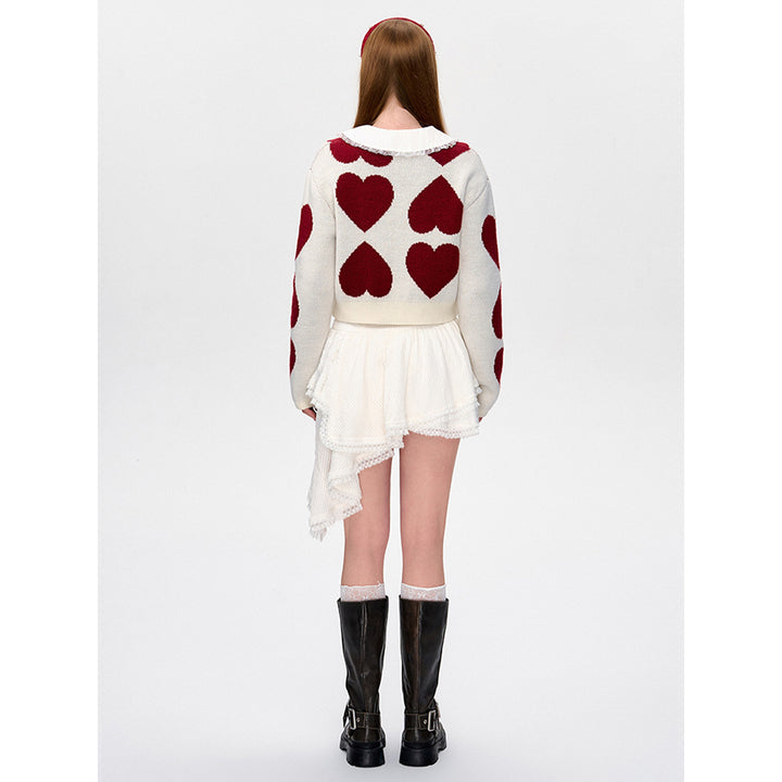 13De Marzo Heart Jacquard Short Knit Sweater White