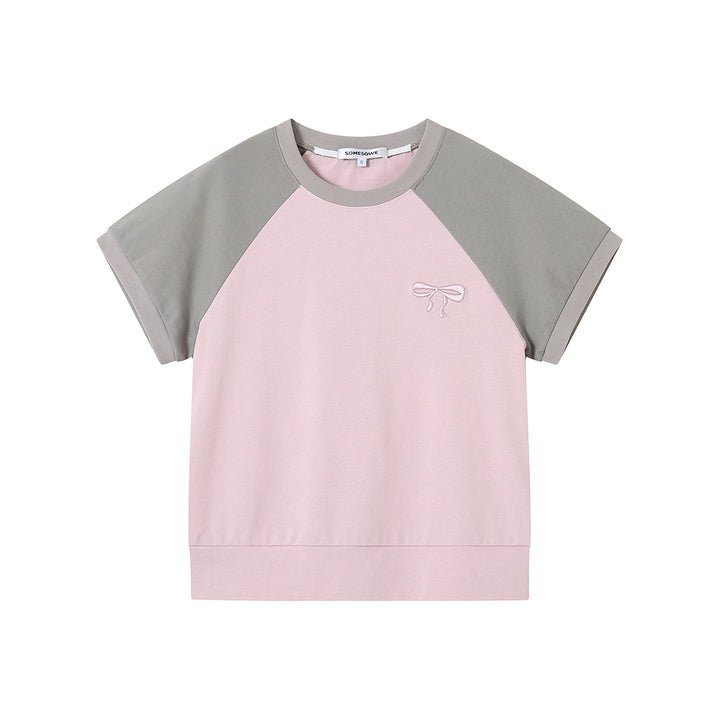 SomeSowe Bow Embroidered Raglan T-Shirt Pink