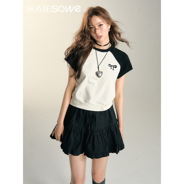 SomeSowe Bow Embroidered Raglan T-Shirt Black