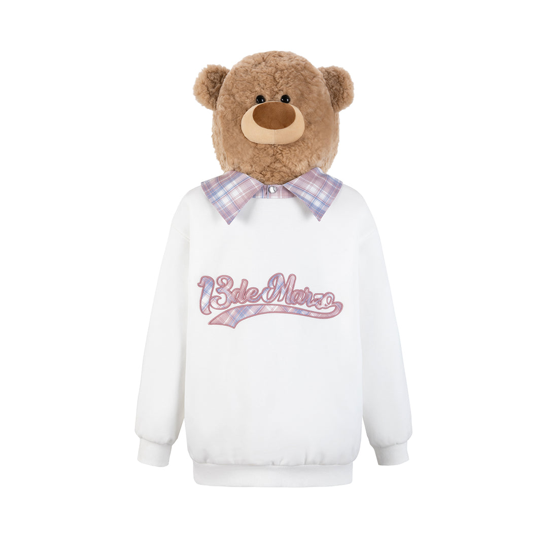 13De Marzo Bear Hood Zip Up Fuzzy Hoodie White