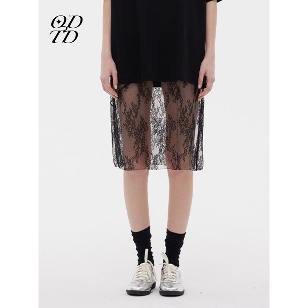 ODTD Hollow Lace Layered Over Skirt White