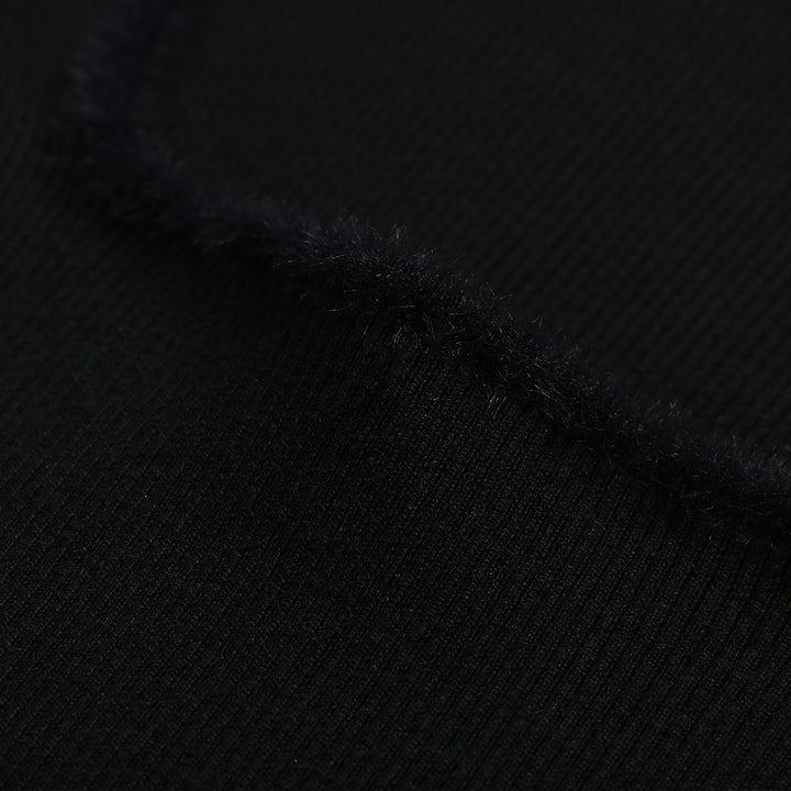 SomeSowe Square Neck Faux Mink Knit Top Black - Mores Studio