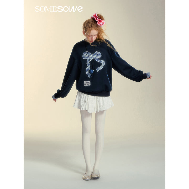 SomeSowe Origami Bow Embroidery Sweatshirt Blue