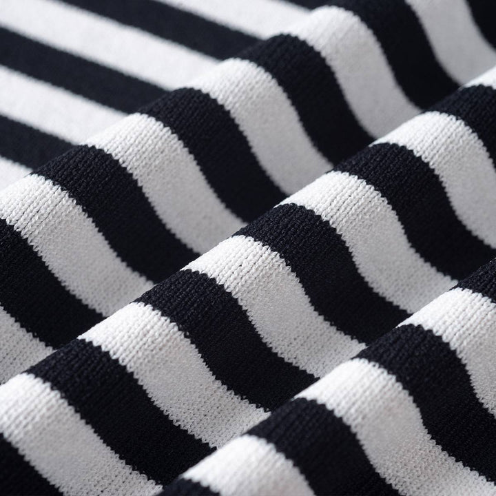 Three Quarters Striped Off-Shoulder Knit Top Black - Mores Studio