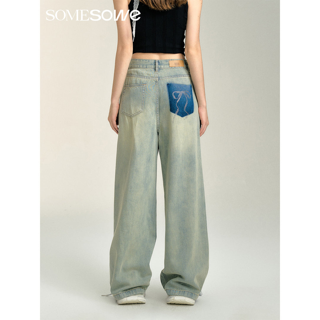 SomeSowe Vintage Hot-Drilled Washed Denim Pants