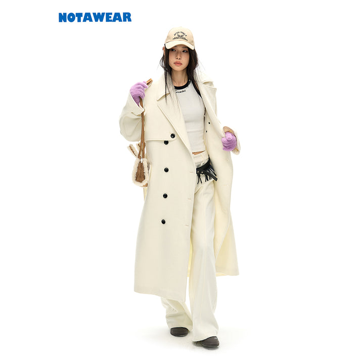 NotAwear Double-Breasted Woolen Long Coat White - Mores Studio