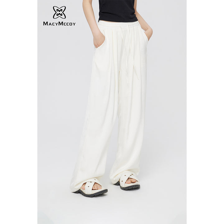 MacyMccoy Ice Silk Drawstring Wide-Leg Pants Off-White