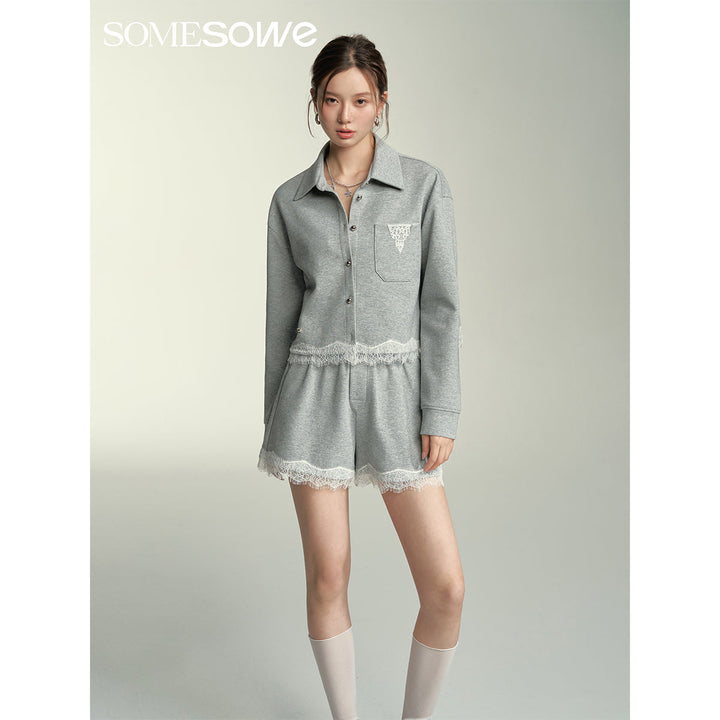 SomeSowe Lace Edge Casual Top Jacket Grey