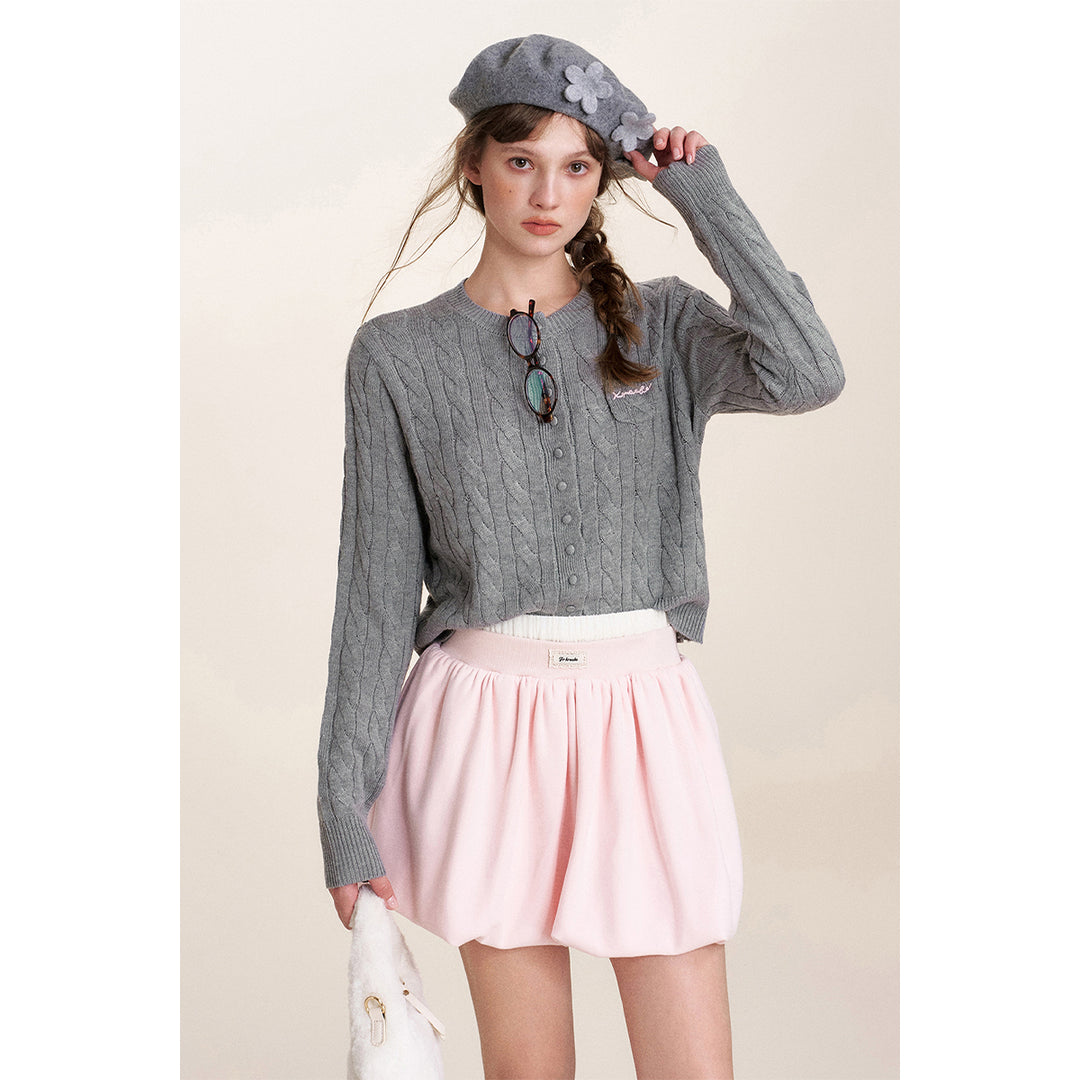 Kroche Twist Texture Woolen Cardigan Gray