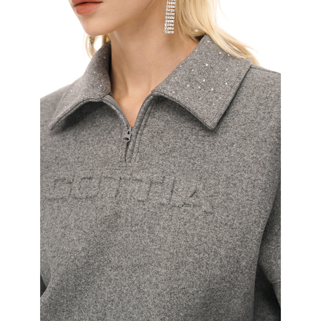 Cottia Logo Embroidery Half-Zip Sweater Grey - Mores Studio