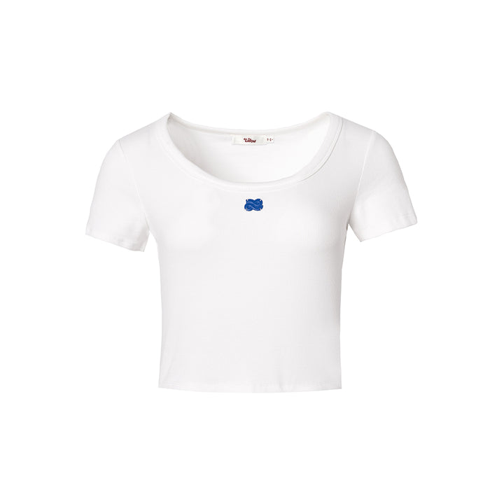 Liilou U-Neck Straight Shoulder T-Shirt White