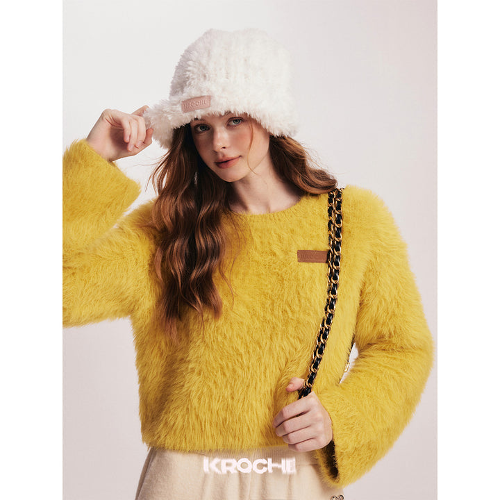 Kroche Imitated Marten Fur Short Sweater Ginger Yellow - Mores Studio