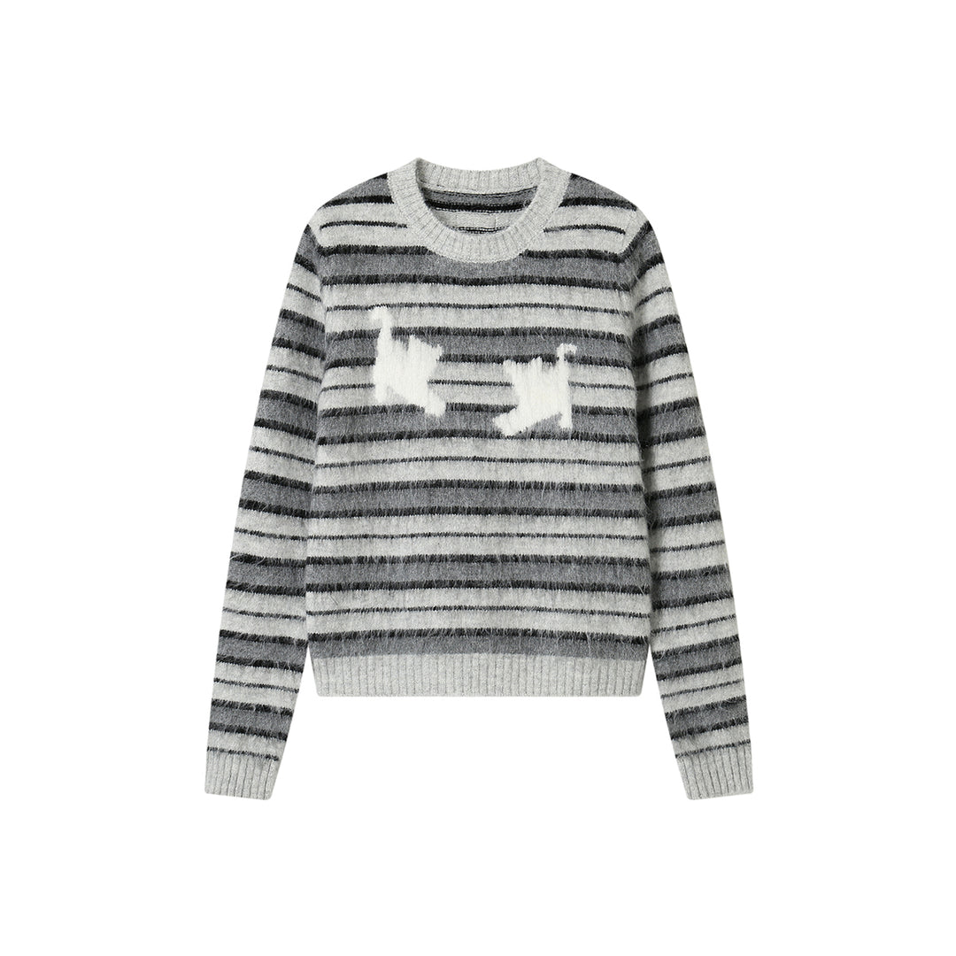 SomeSowe Cat Striped Round-Neck Knit Sweater - Mores Studio