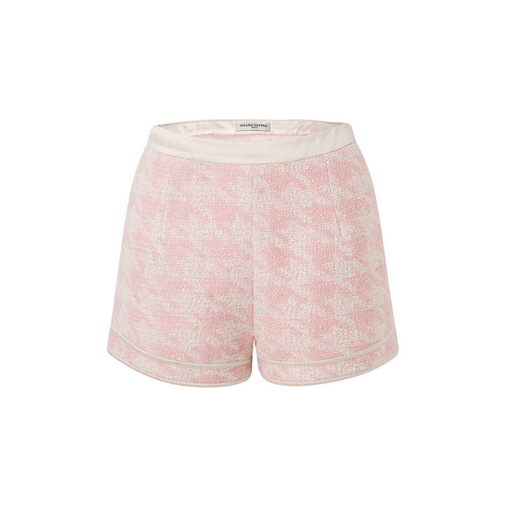 Diana Vevina Houndstooth Tweed Shorts Pink