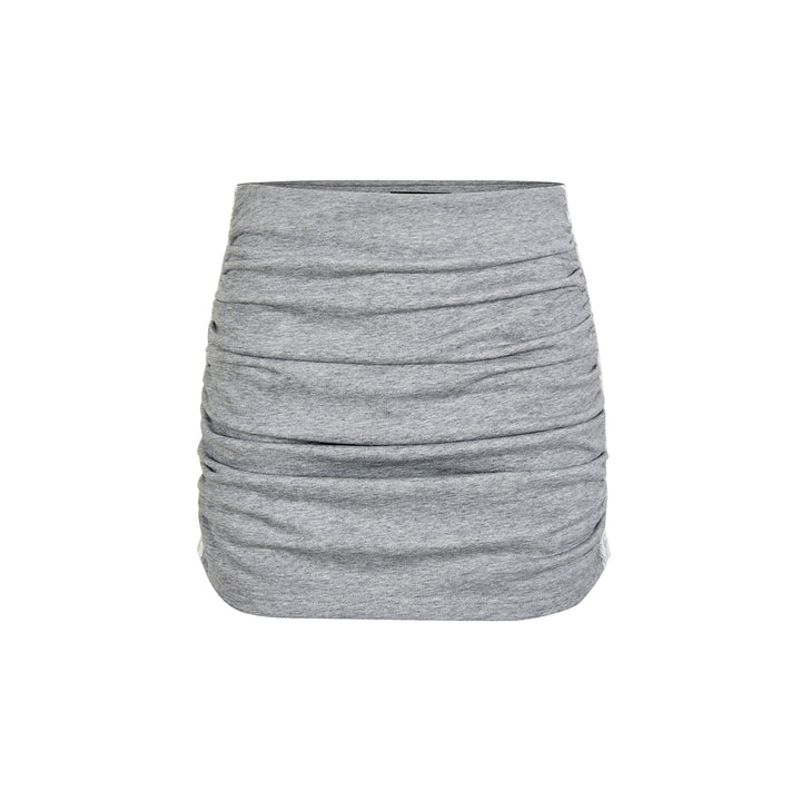 Via Pitti Lace Patchwork Wrinkled Wrapped Skirt Grey - Mores Studio