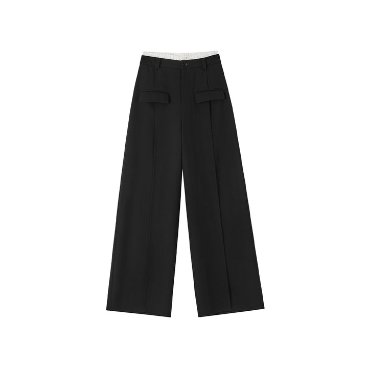 SomeSowe Contrast Color Stitching Wide-Leg Suit Pants Black