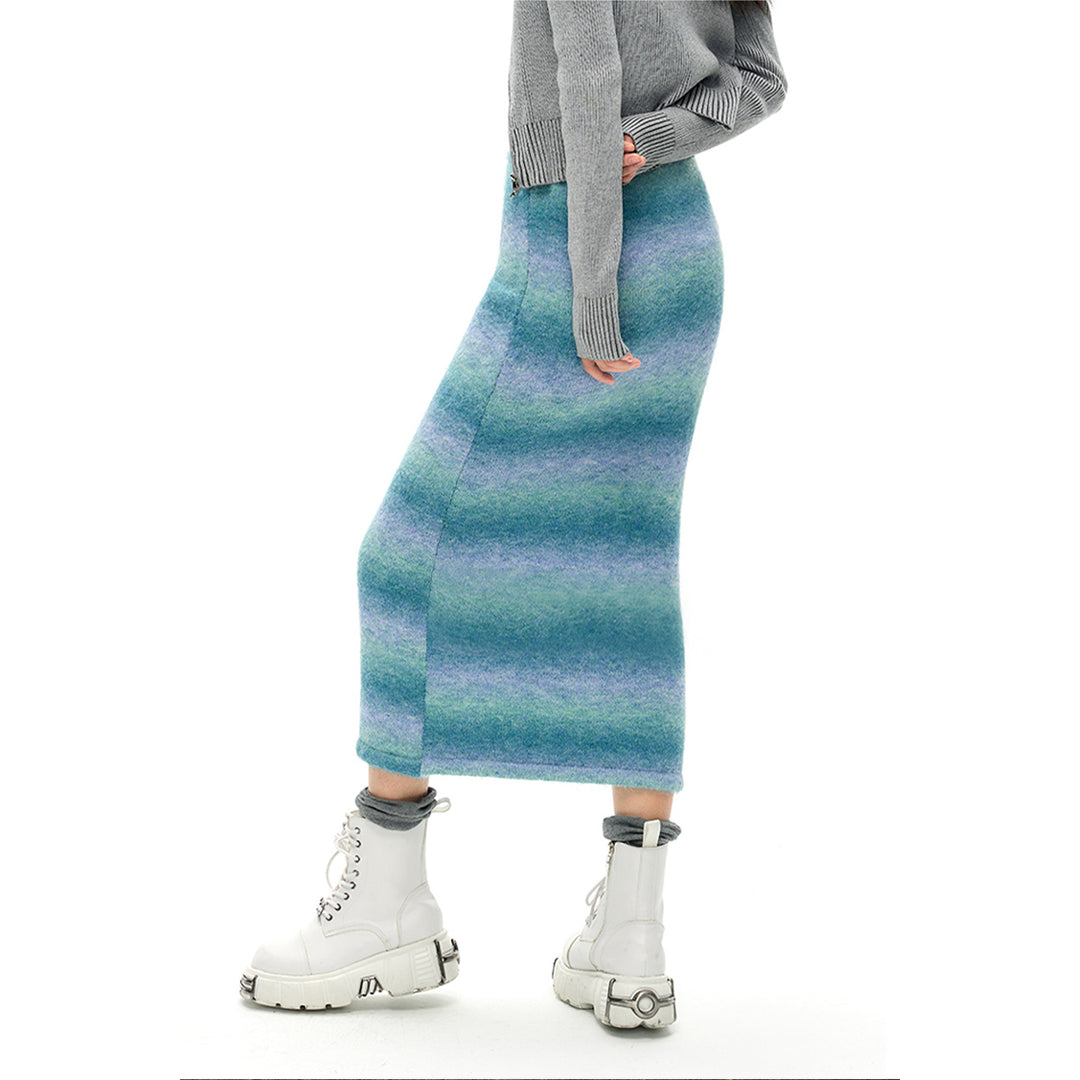 NotAwear Gradient Woolen Mohair Slim Long Skirt - Mores Studio