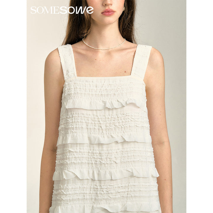 SomeSowe Ruffled Tank Dress White