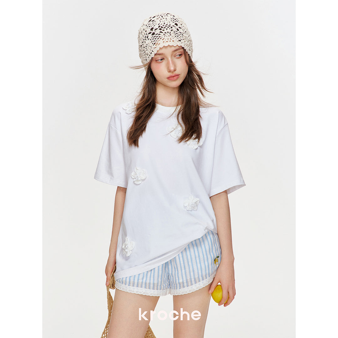 Kroche Mini Beaded Floral T-Shirt White